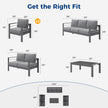 Outdoor furniture set with dimensions displayed on a white background