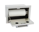 Wall-mounted paper towel dispenser with a roll of paper towels on a white background